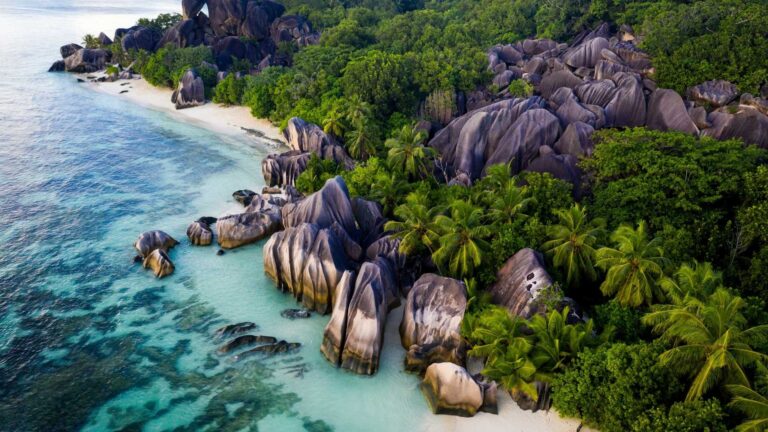La Digue Island with granite boulders
